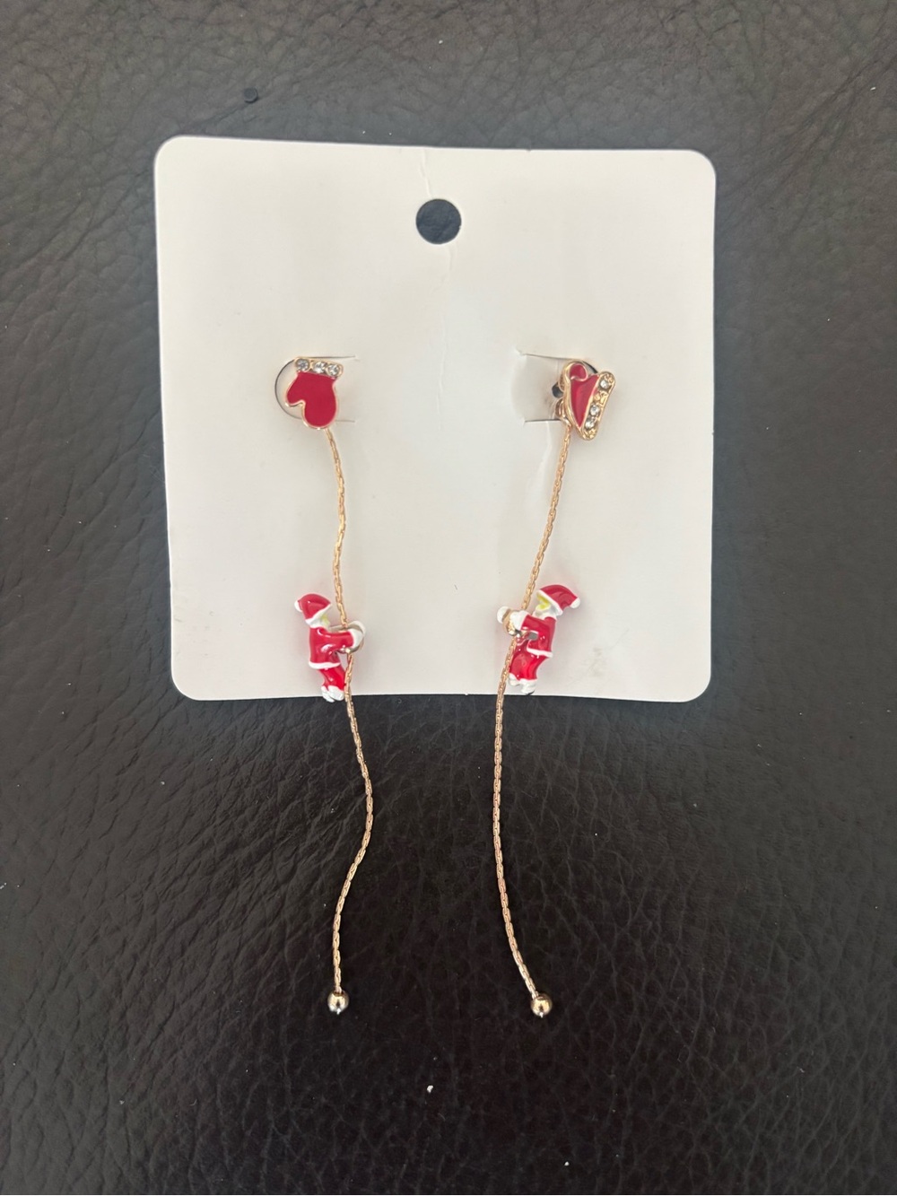 Red Enamel Moveable Santa Drop Earrings with Gold Chain 🦩🦩